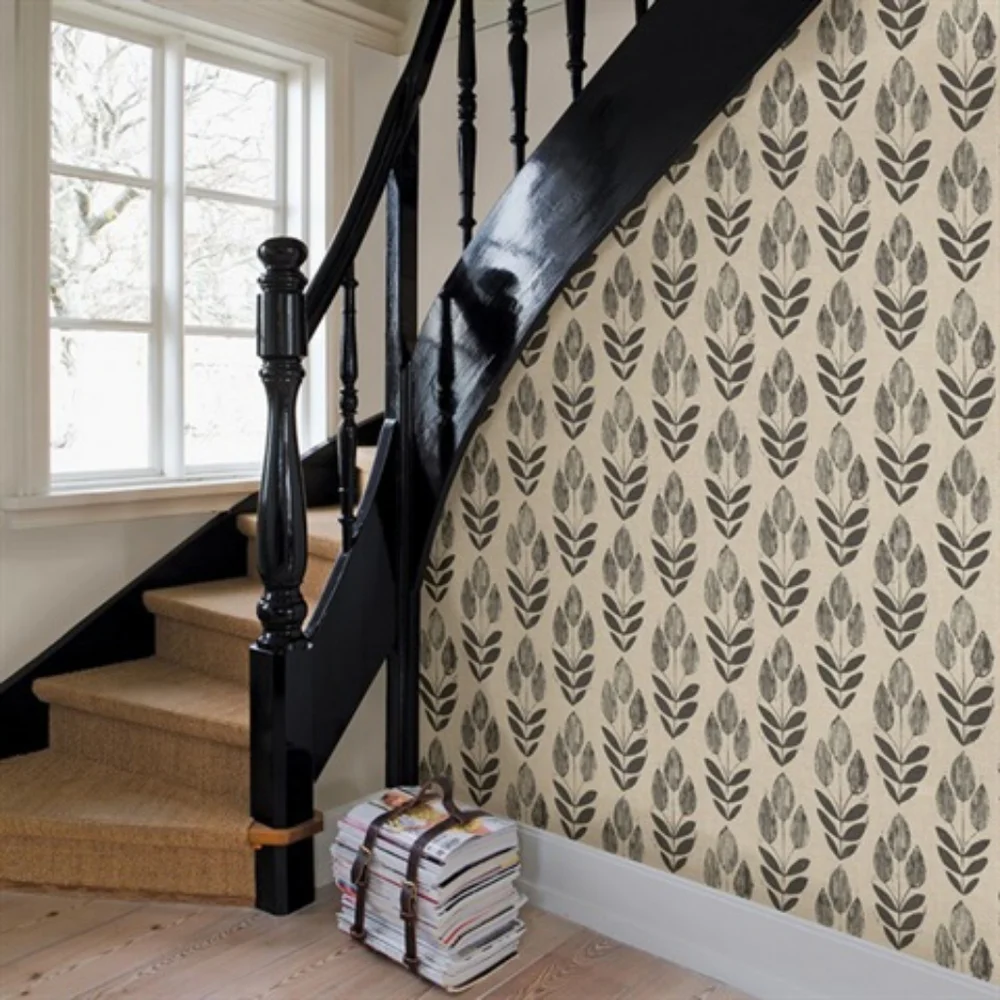 Wallpaper Scandinavian Tulip Farmhouse Black